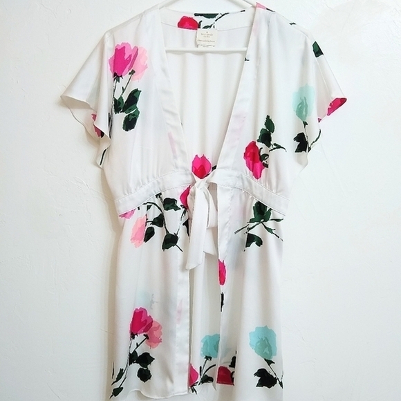 KATE SPADE ♠️ New York floral womens Charmeuse Robe Womens size XS / S - Picture 7 of 10